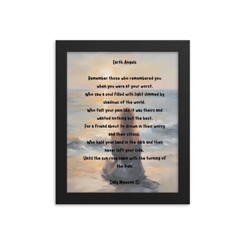 'Earth Angels' framed photo paper poster with impressionist style artwork and original poem by writer Sally Meeson