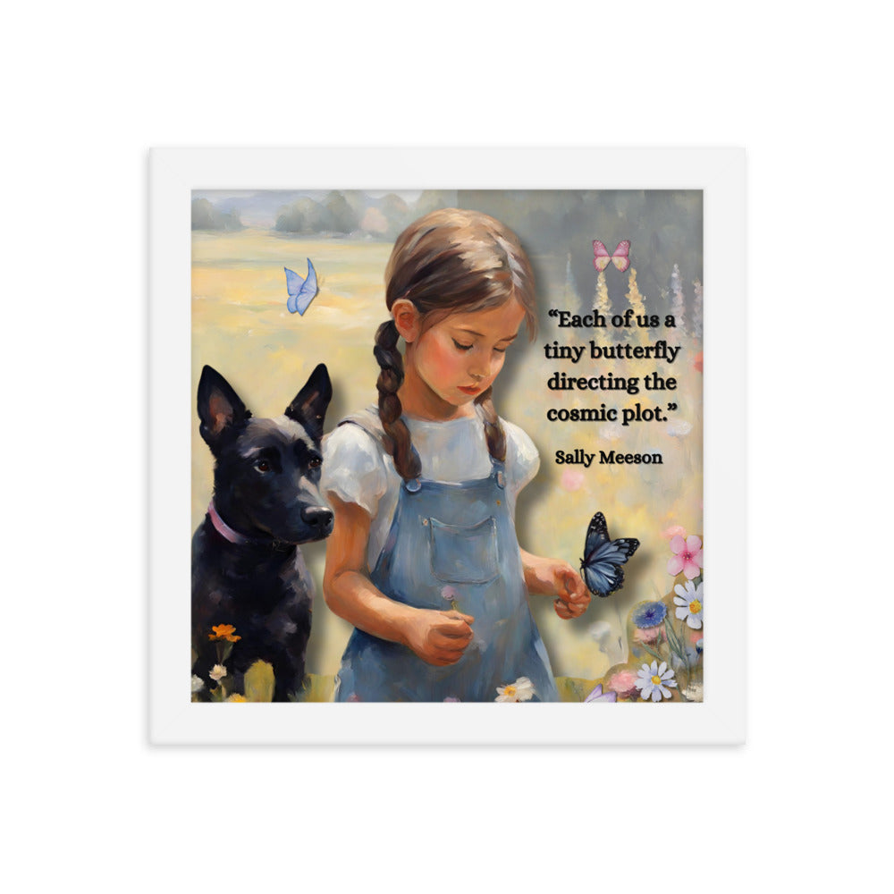 'Tiny Butterfly' framed photo paper poster with impressionist style artwork and original poem by writer Sally Meeson
