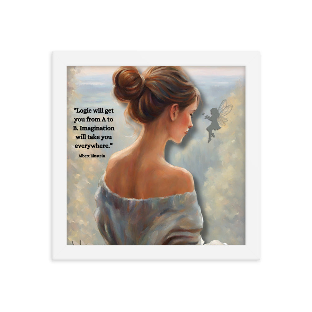 'Imagination' framed photo paper poster with impressionist oil style artwork and quote by Albert Einstein