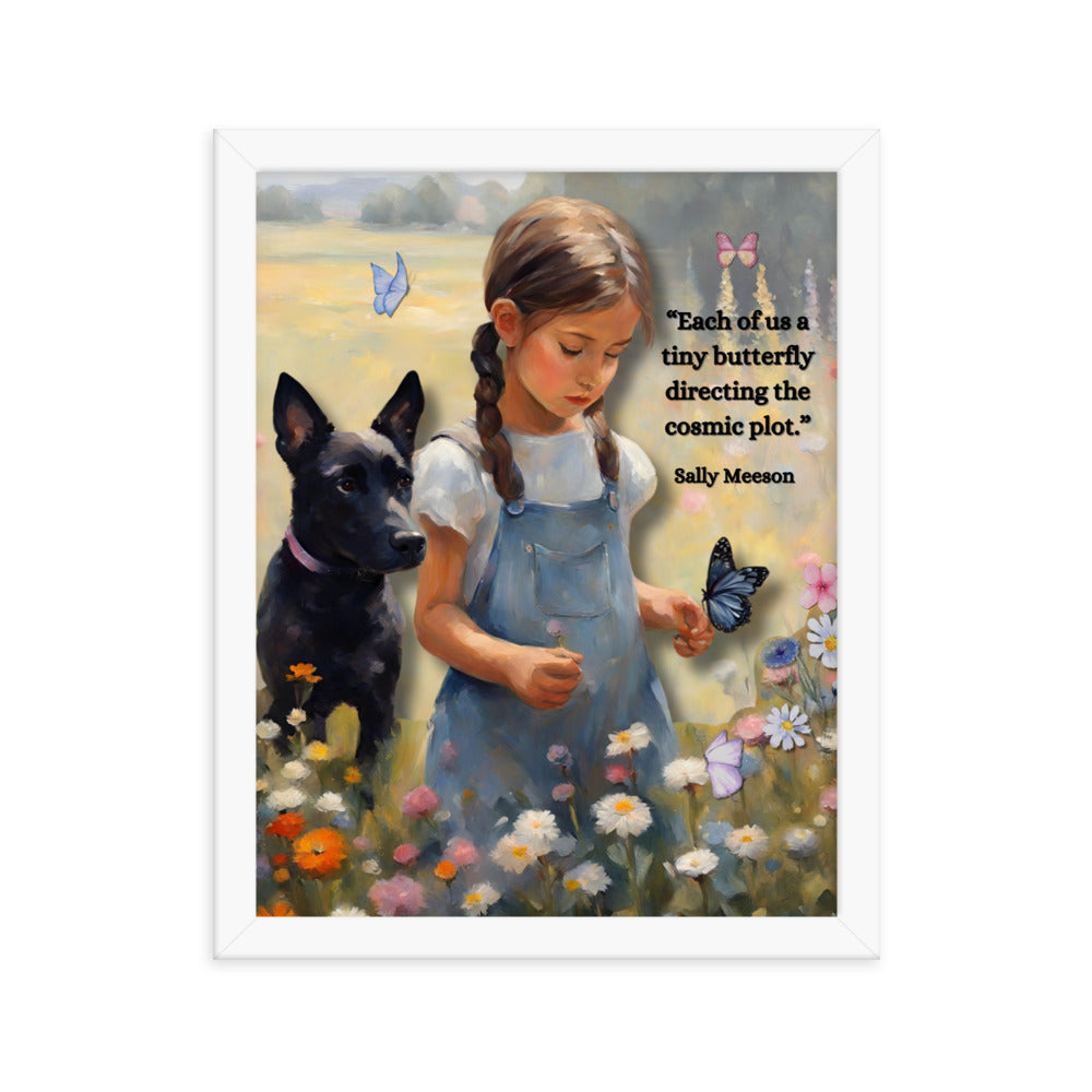 'Tiny Butterfly' framed photo paper poster with impressionist style artwork and original poem by writer Sally Meeson