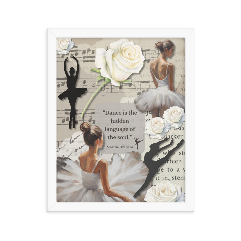 'Dance' framed photo paper poster with impressionist oil style artwork and quote by dancer Martha Graham