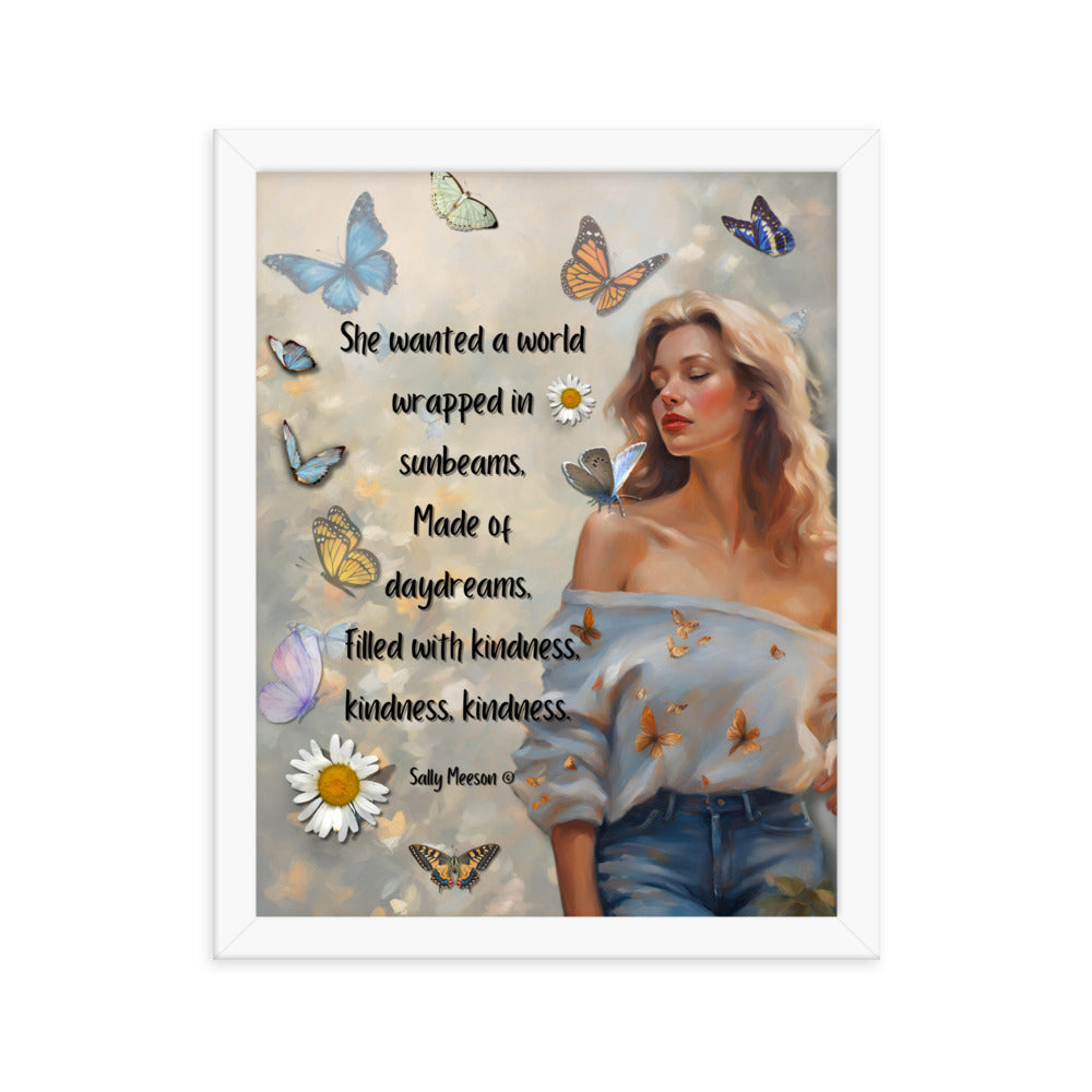 'Kindness' framed photo paper poster with impressionist oil style artwork and original quote from writer Sally Meeson