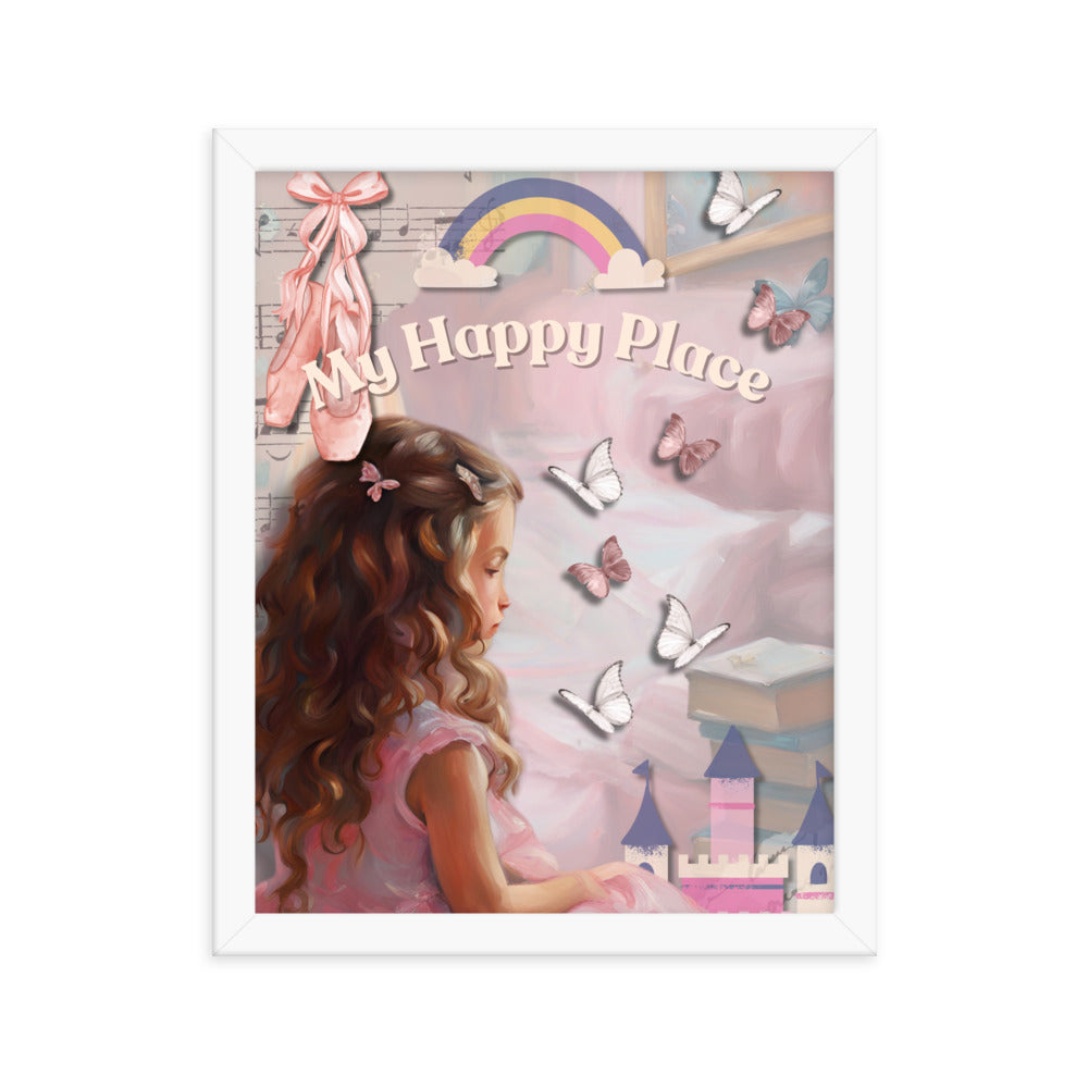 'My Happy Place' child's room pink framed photo paper poster