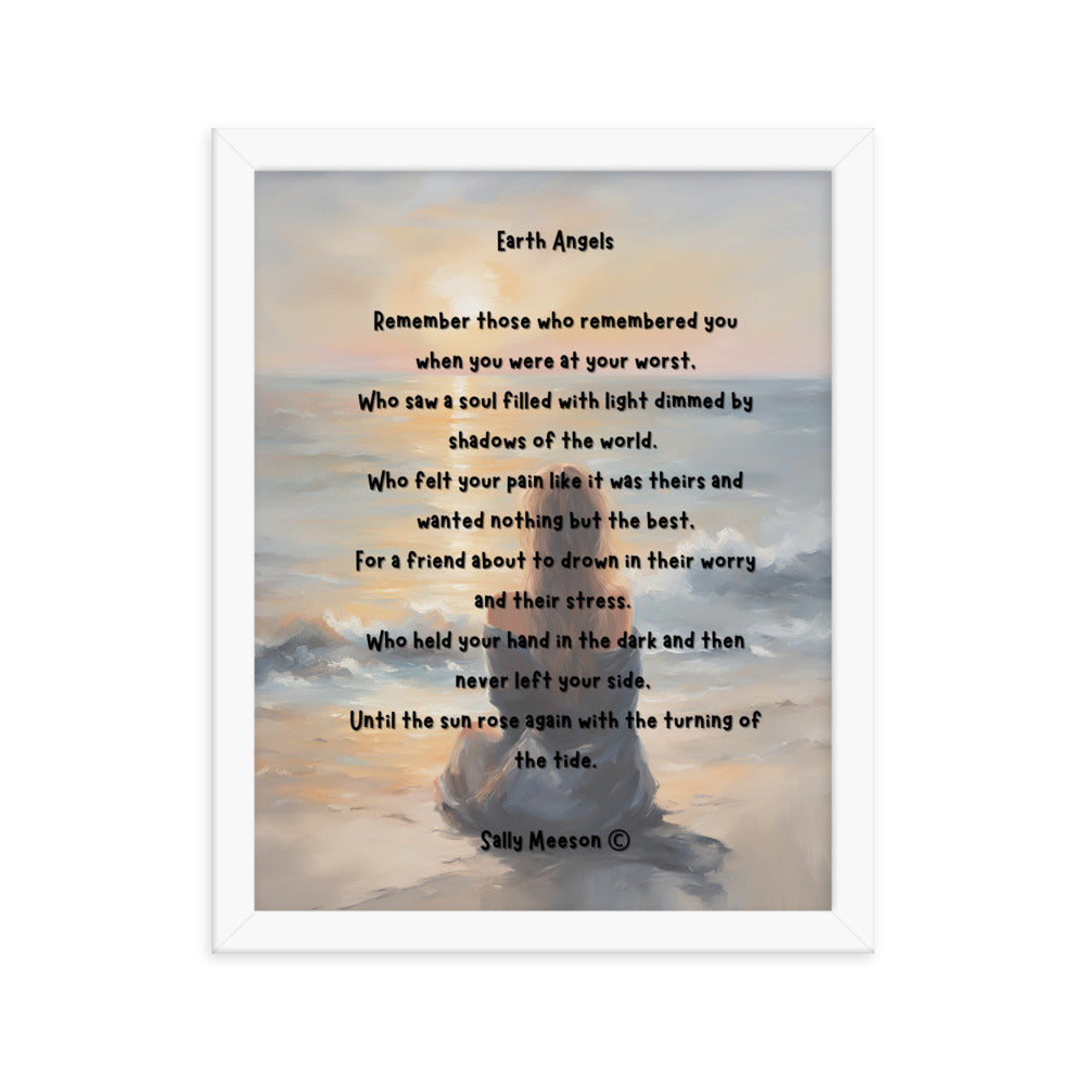 'Earth Angels' framed photo paper poster with impressionist style artwork and original poem by writer Sally Meeson