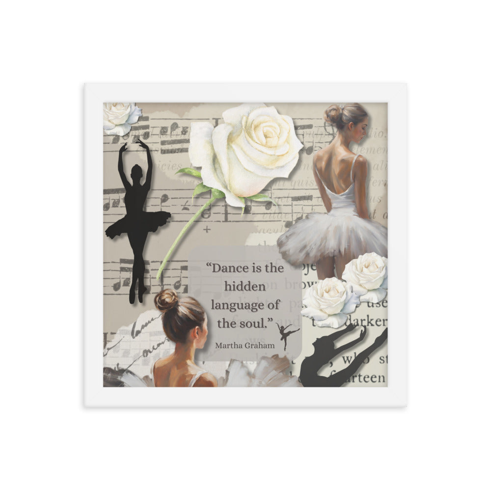 'Dance' framed photo paper poster with impressionist oil style artwork and quote by dancer Martha Graham