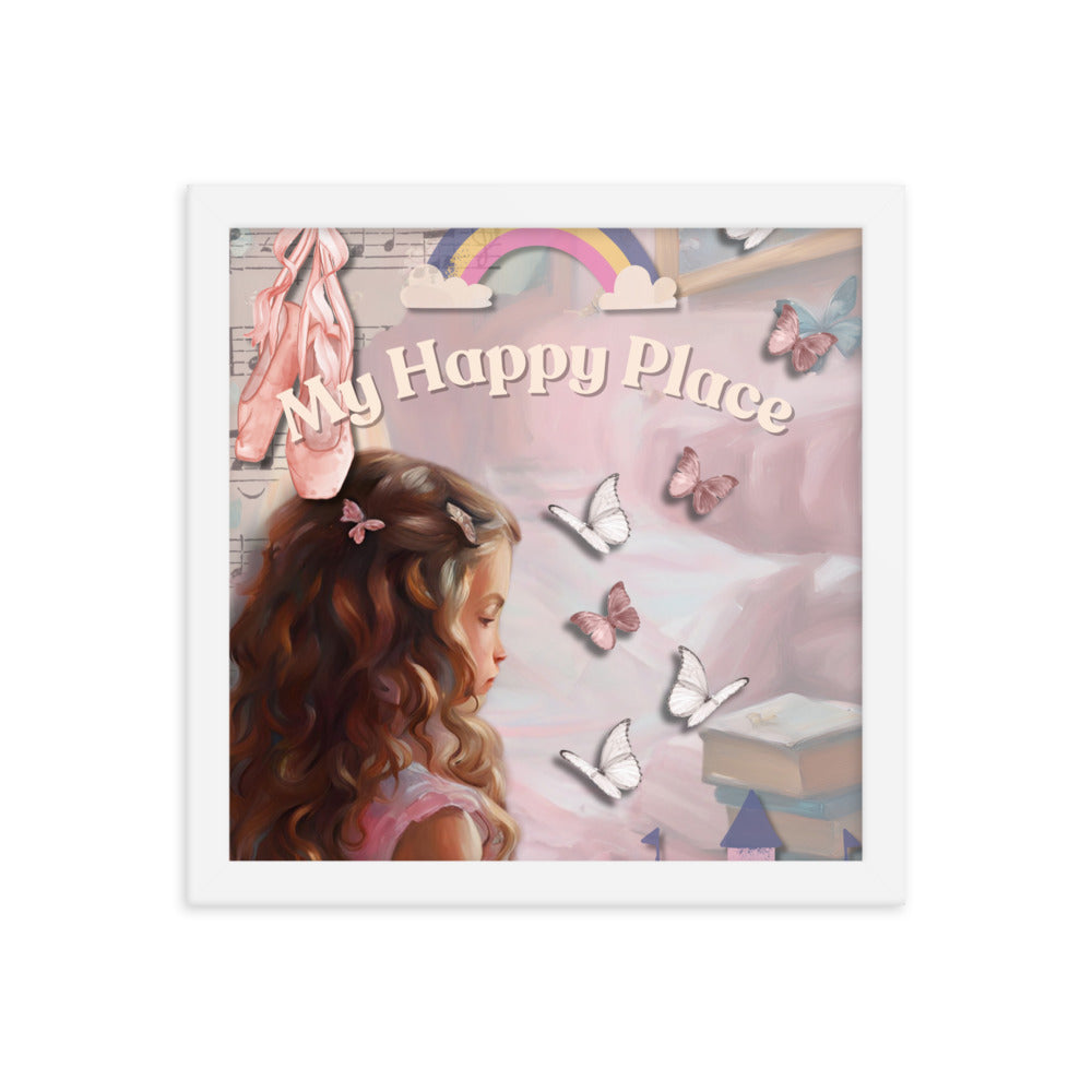 'My Happy Place' child's room pink framed photo paper poster