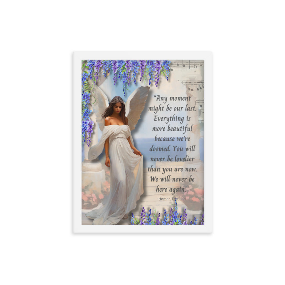 'Moments' framed photo paper poster with impressionist oil style artwork and quote from Homer's The Iliad