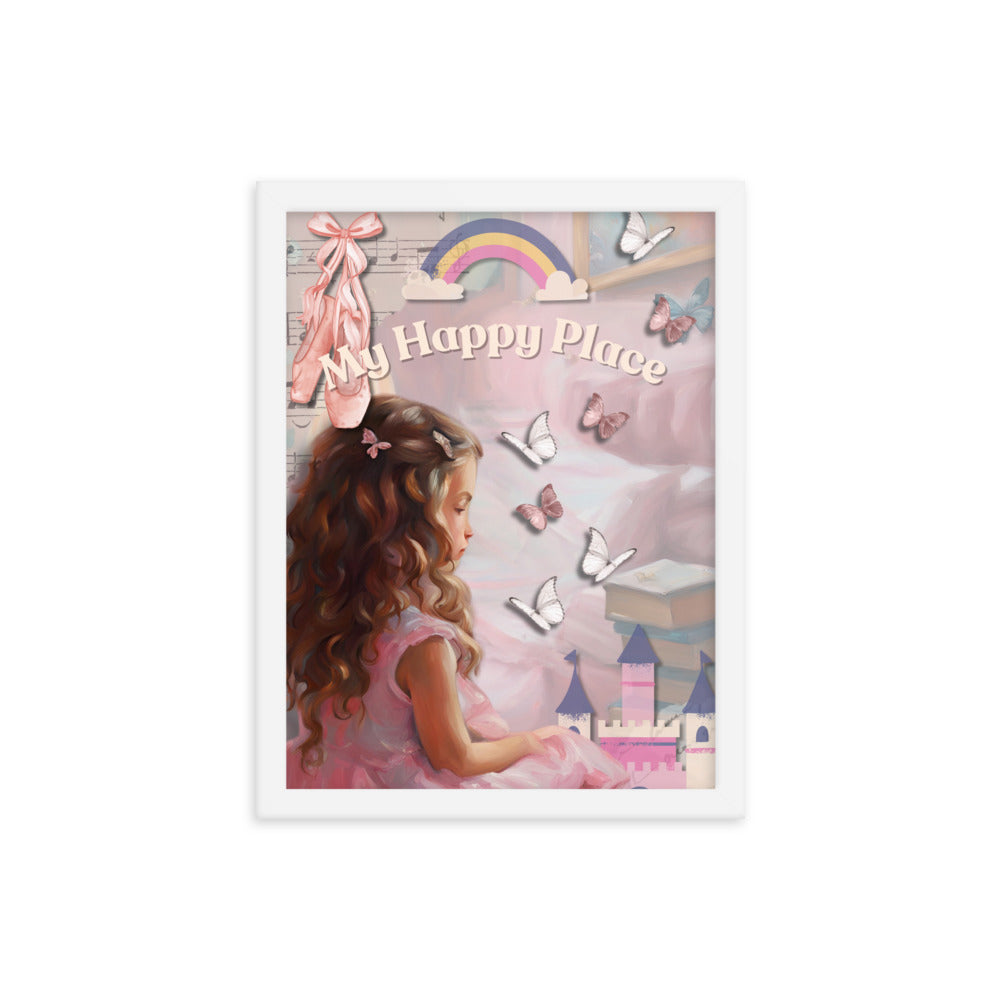 'My Happy Place' child's room pink framed photo paper poster