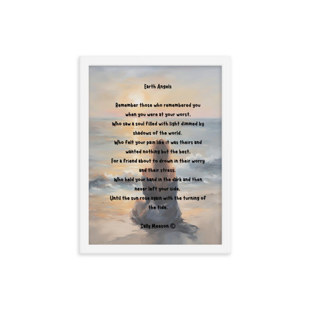 'Earth Angels' framed photo paper poster with impressionist style artwork and original poem by writer Sally Meeson