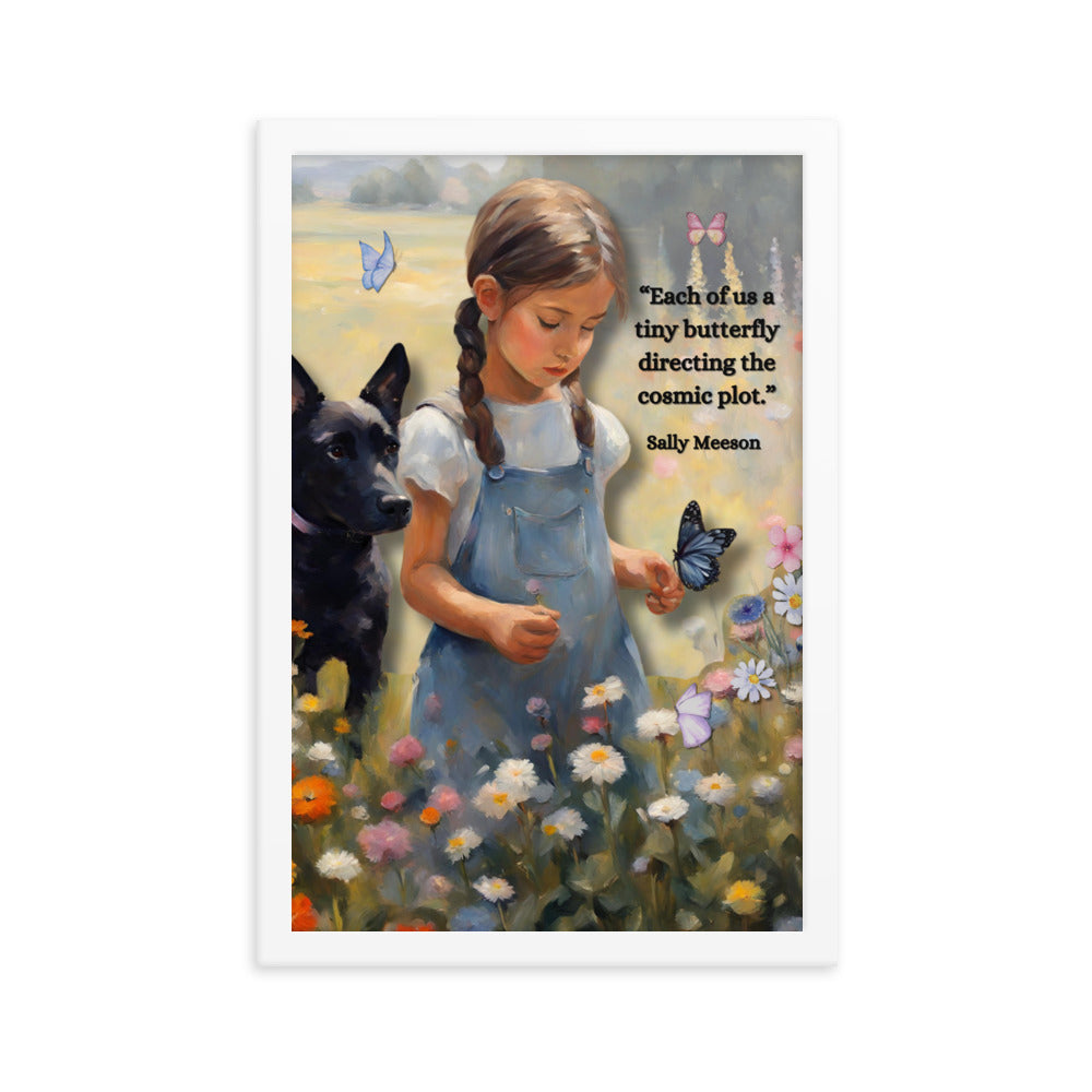 'Tiny Butterfly' framed photo paper poster with impressionist style artwork and original poem by writer Sally Meeson