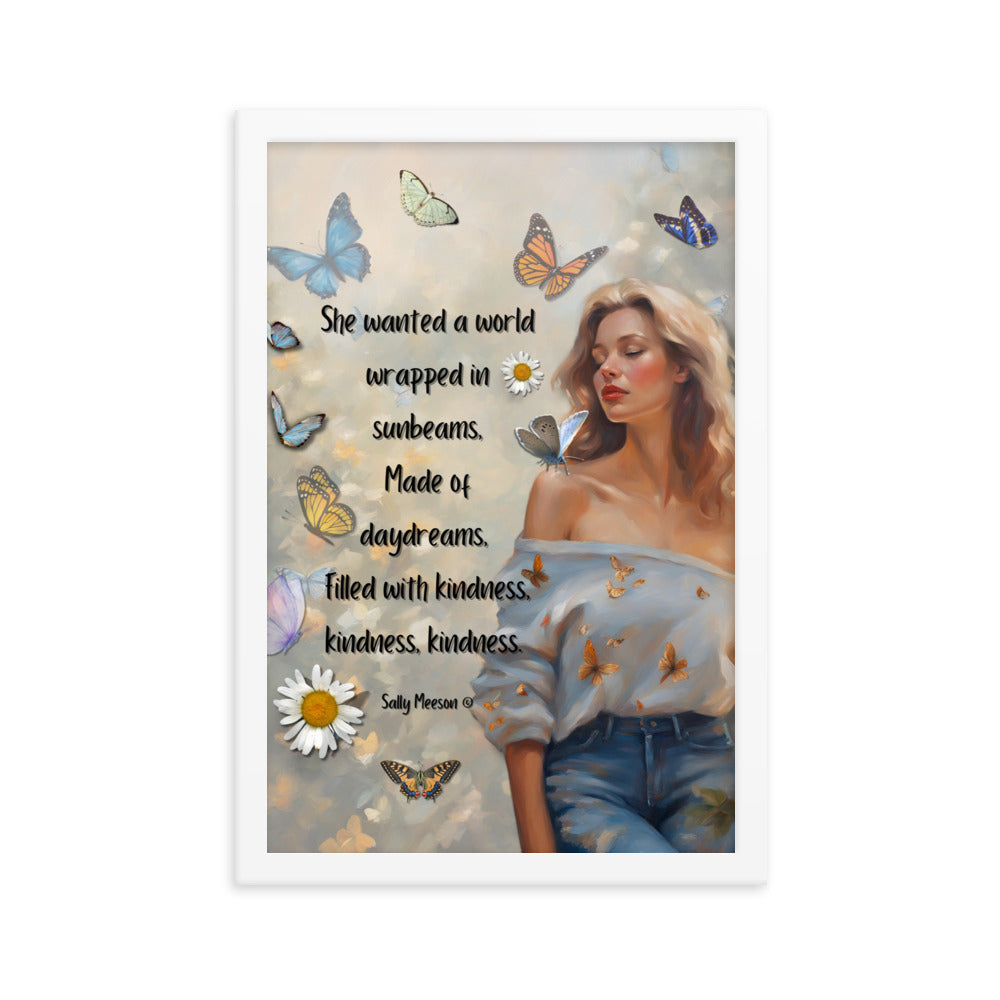 'Kindness' framed photo paper poster with impressionist oil style artwork and original quote from writer Sally Meeson