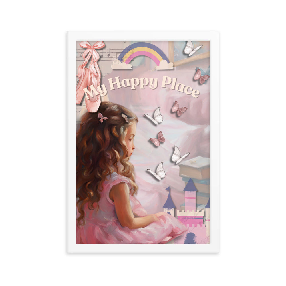 'My Happy Place' child's room pink framed photo paper poster