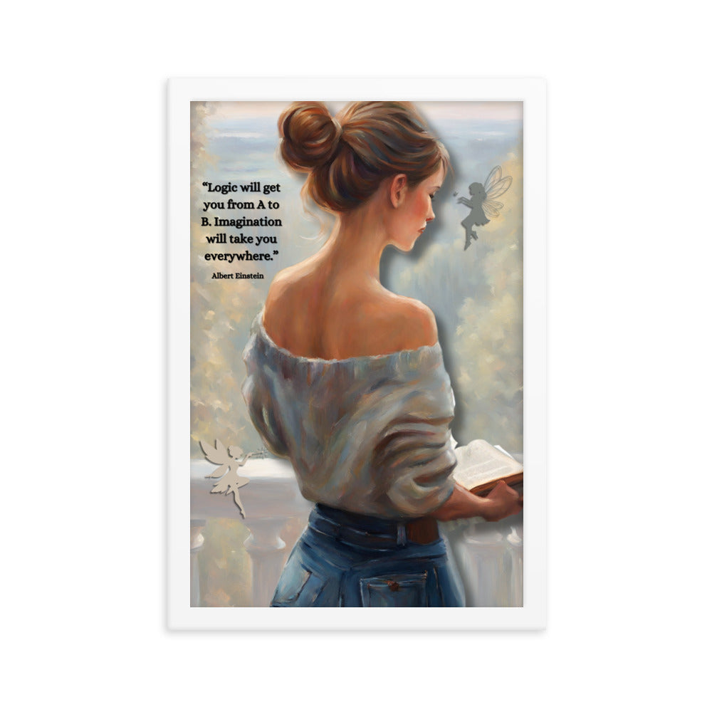 'Imagination' framed photo paper poster with impressionist oil style artwork and quote by Albert Einstein