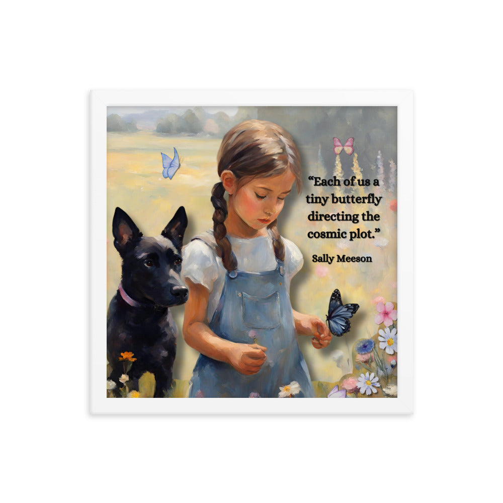 'Tiny Butterfly' framed photo paper poster with impressionist style artwork and original poem by writer Sally Meeson