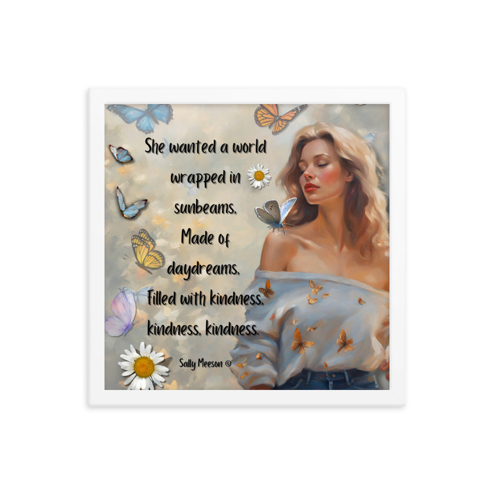 'Kindness' framed photo paper poster with impressionist oil style artwork and original quote from writer Sally Meeson