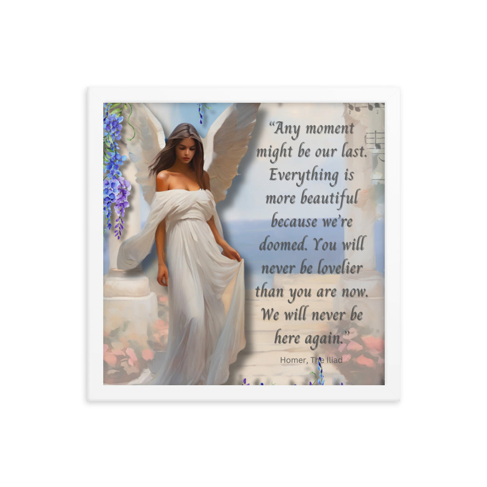 'Moments' framed photo paper poster with impressionist oil style artwork and quote from Homer's The Iliad