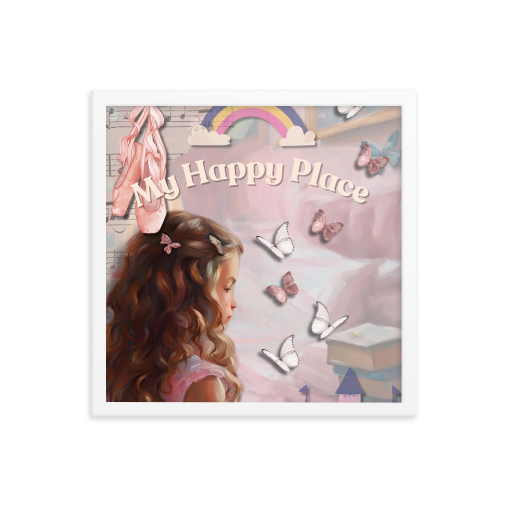 'My Happy Place' child's room pink framed photo paper poster