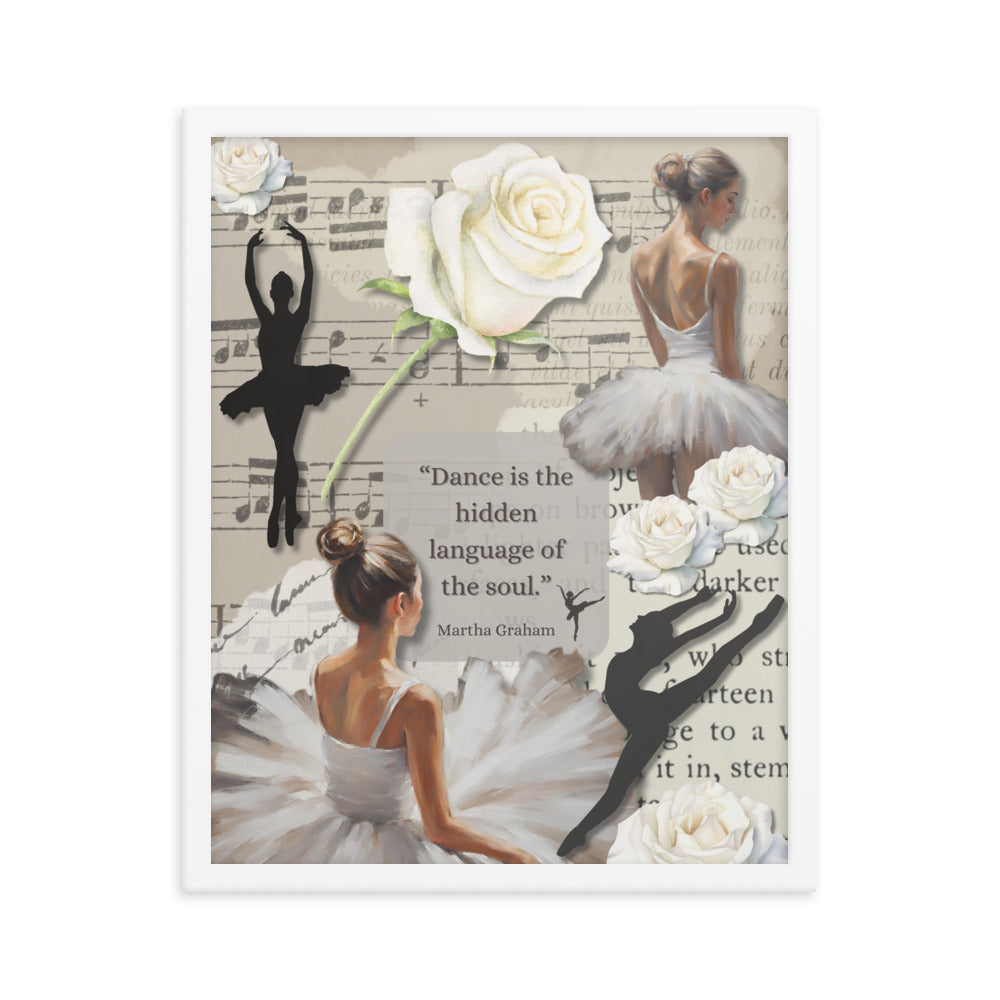 'Dance' framed photo paper poster with impressionist oil style artwork and quote by dancer Martha Graham