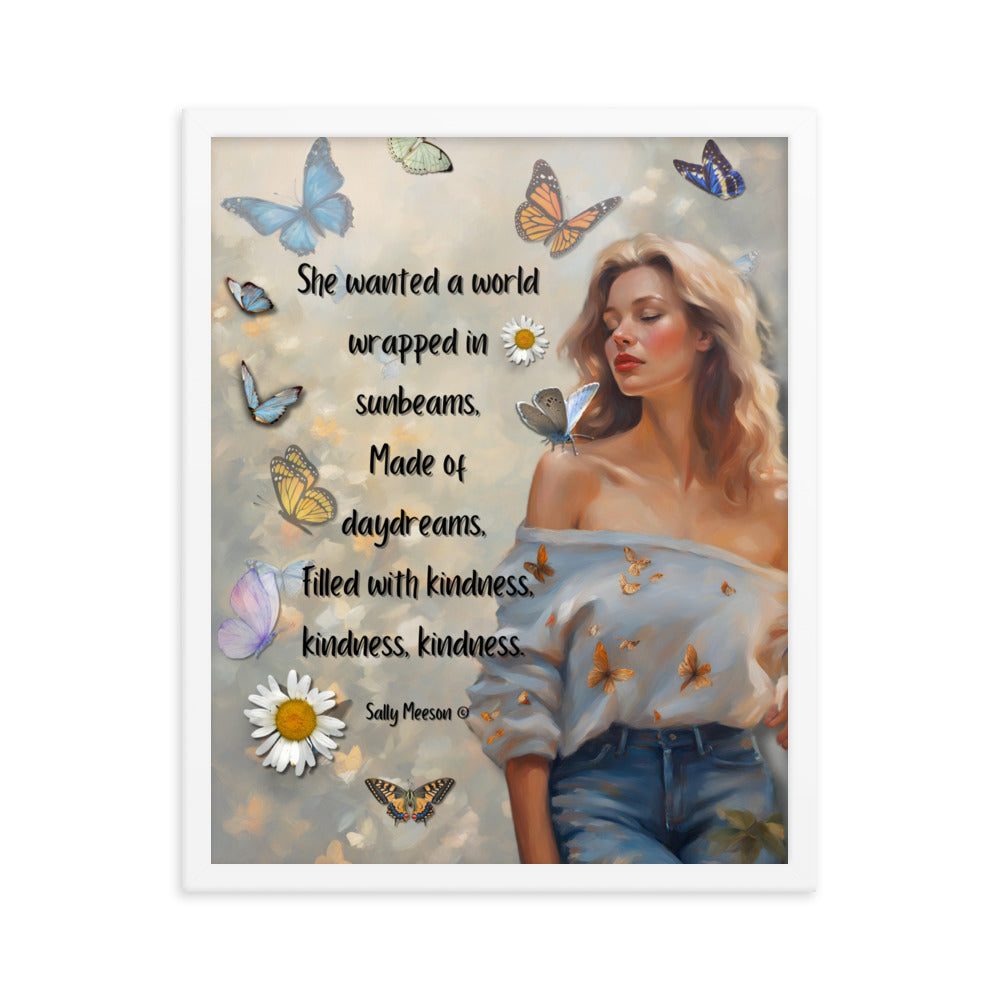 'Kindness' framed photo paper poster with impressionist oil style artwork and original quote from writer Sally Meeson