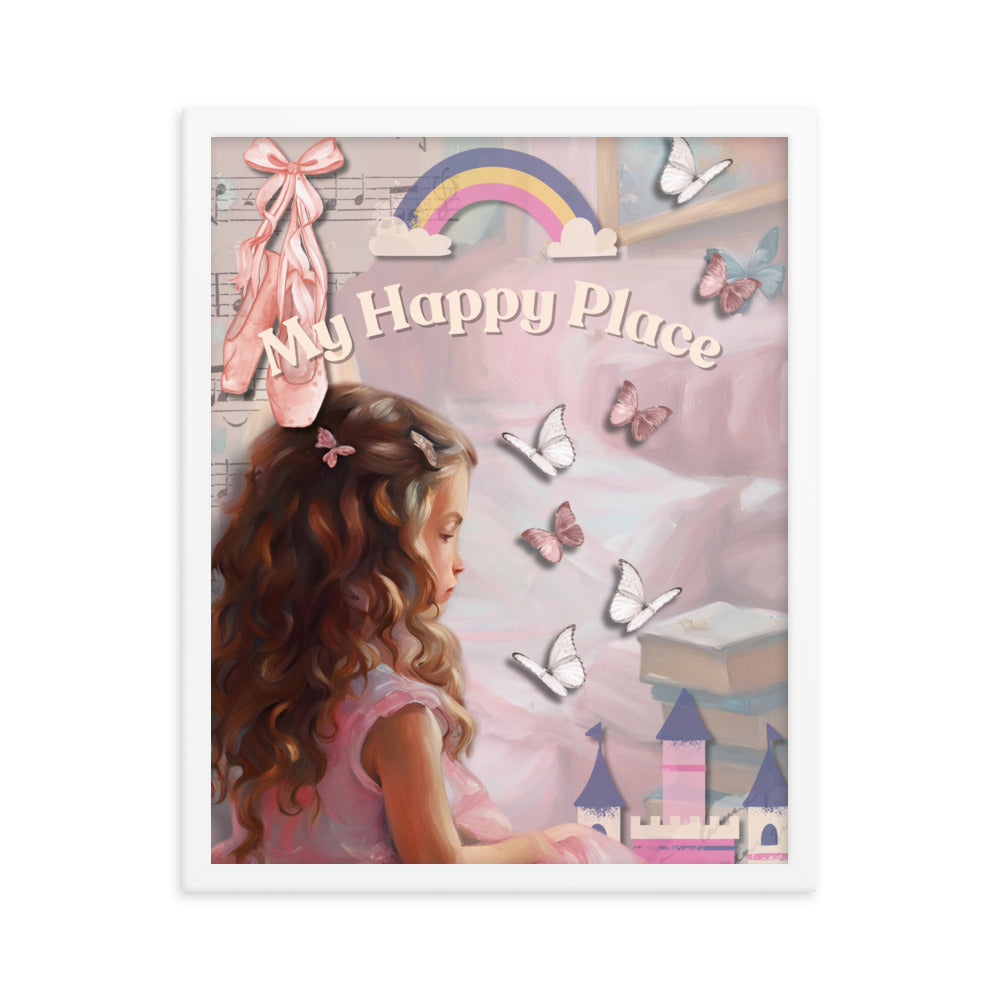 'My Happy Place' child's room pink framed photo paper poster