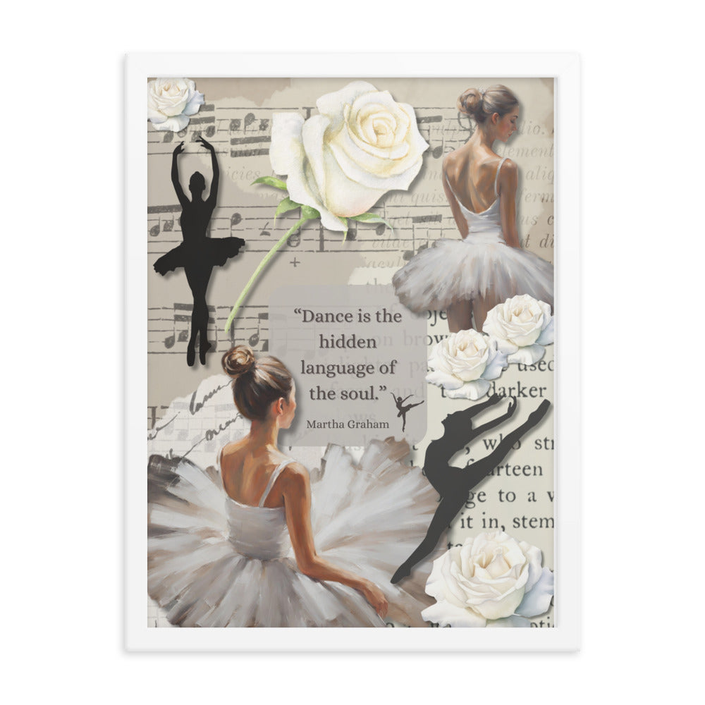 'Dance' framed photo paper poster with impressionist oil style artwork and quote by dancer Martha Graham