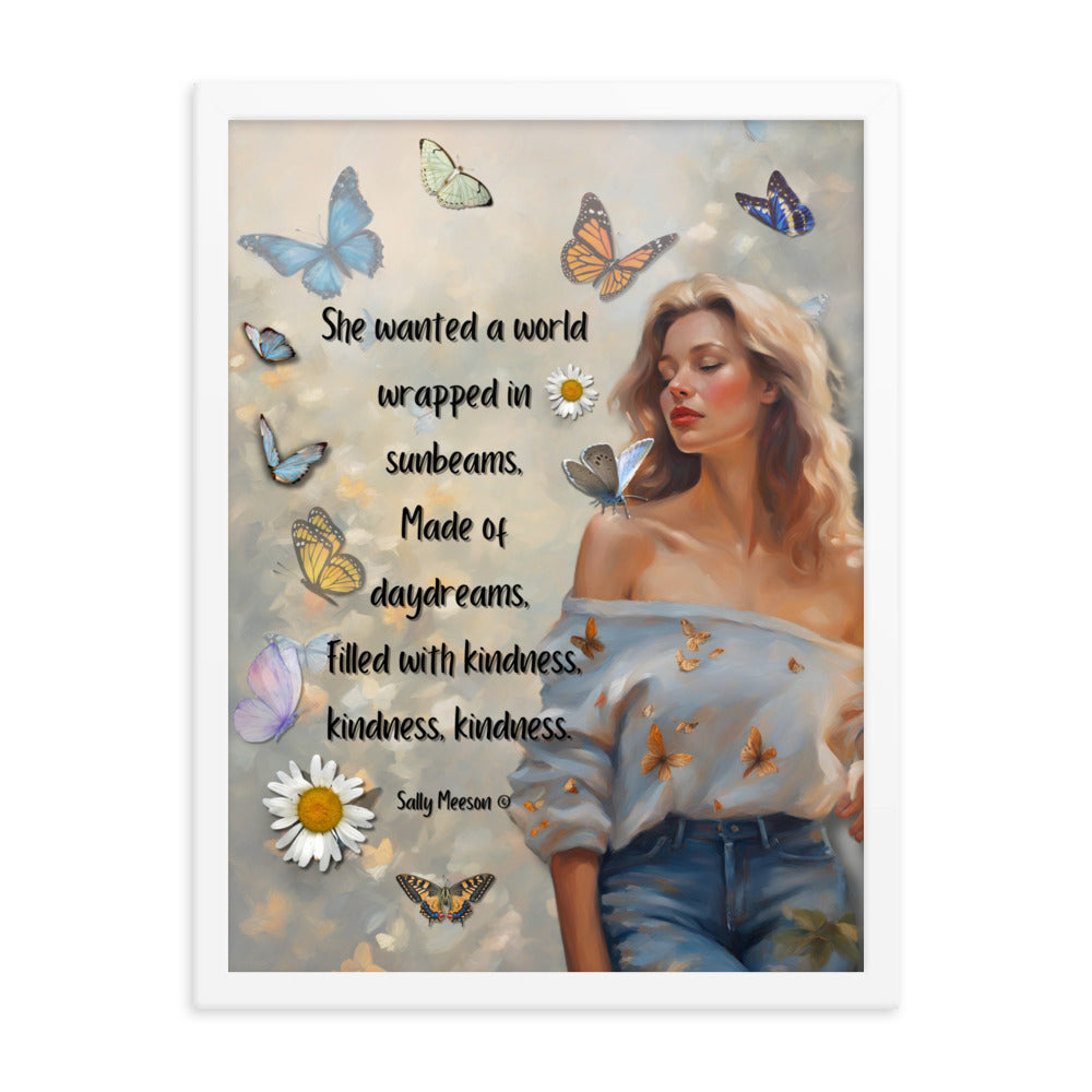 'Kindness' framed photo paper poster with impressionist oil style artwork and original quote from writer Sally Meeson