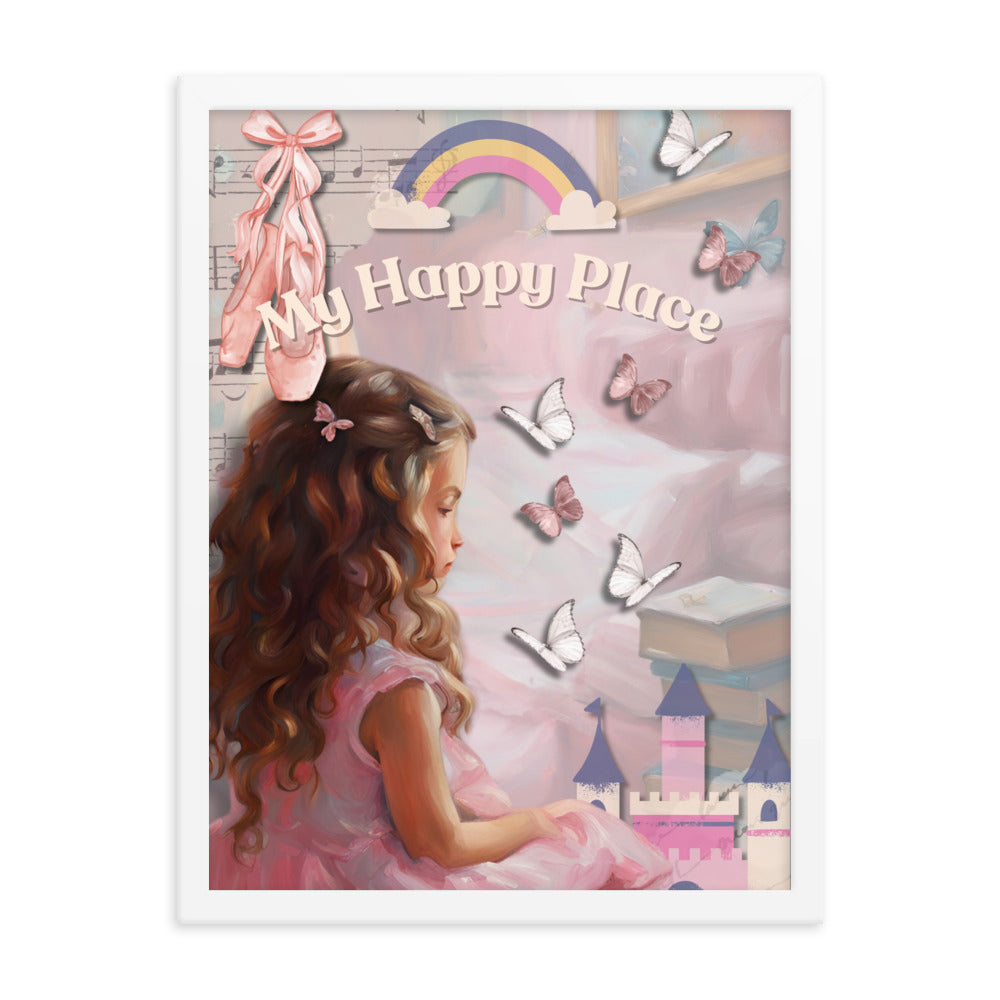 'My Happy Place' child's room pink framed photo paper poster