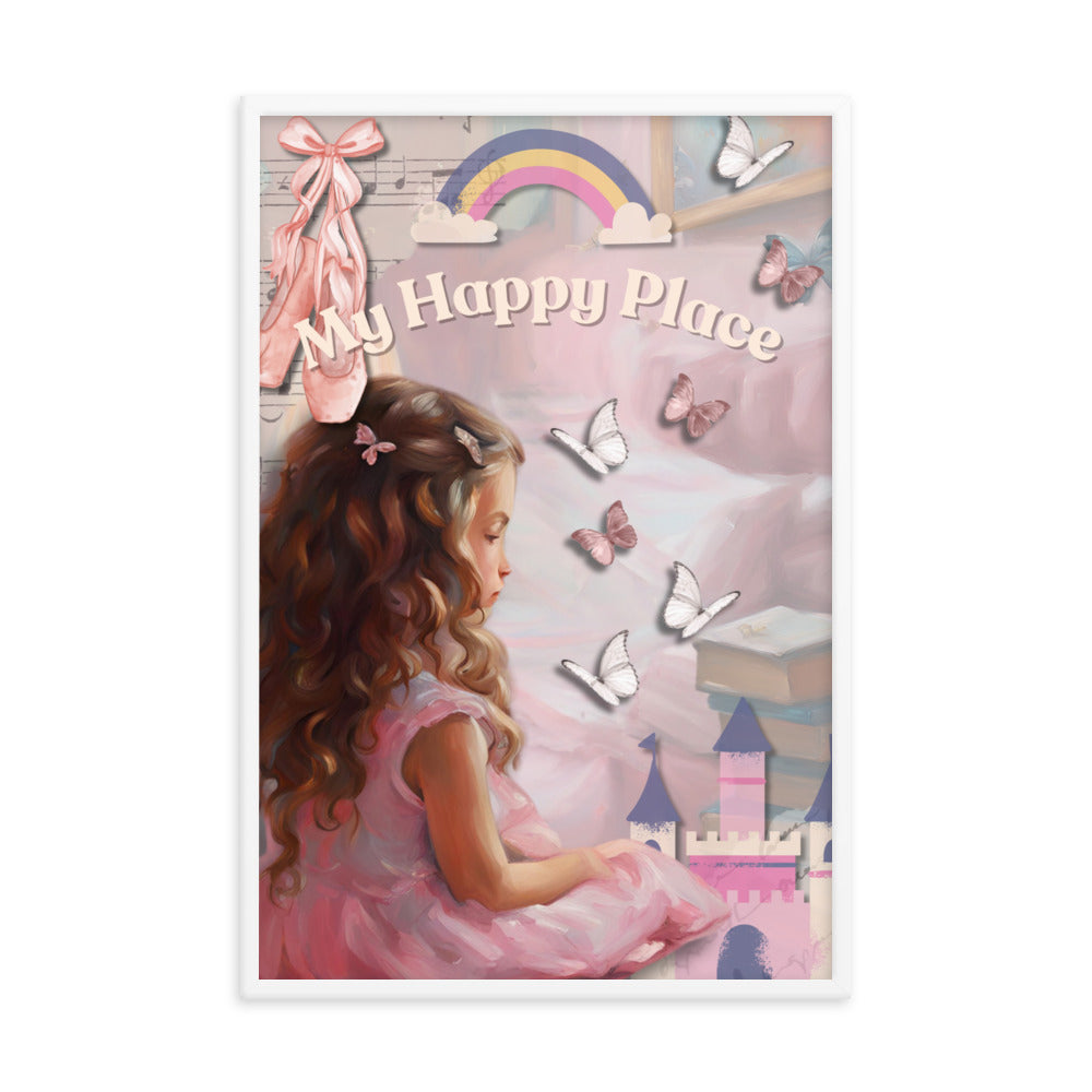 'My Happy Place' child's room pink framed photo paper poster