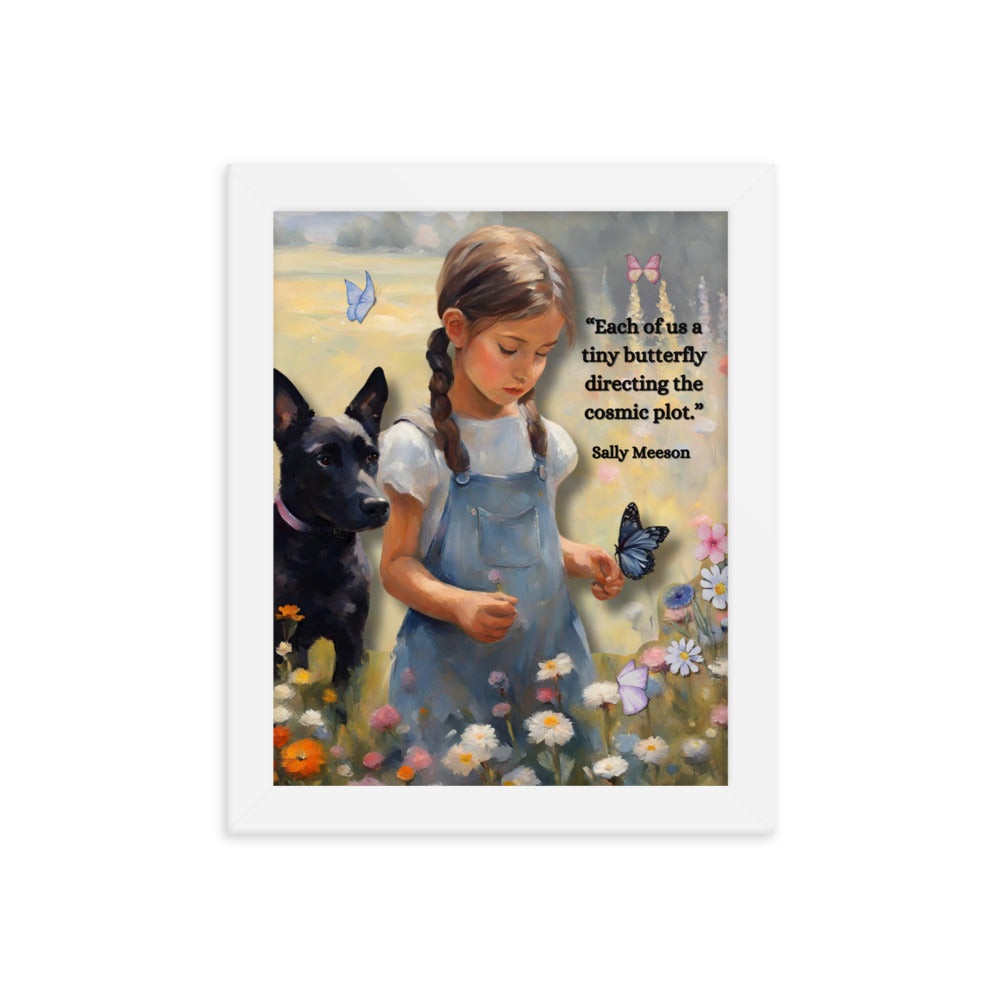 'Tiny Butterfly' framed photo paper poster with impressionist style artwork and original poem by writer Sally Meeson