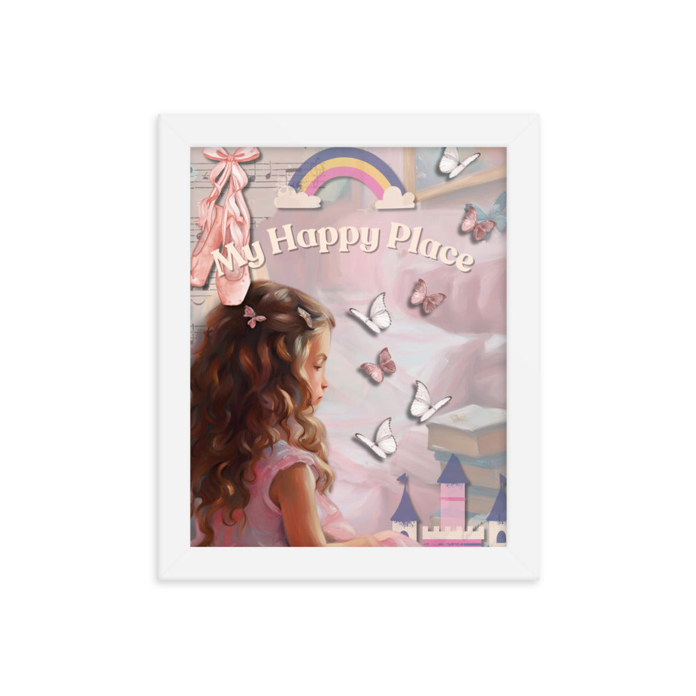 'My Happy Place' child's room pink framed photo paper poster