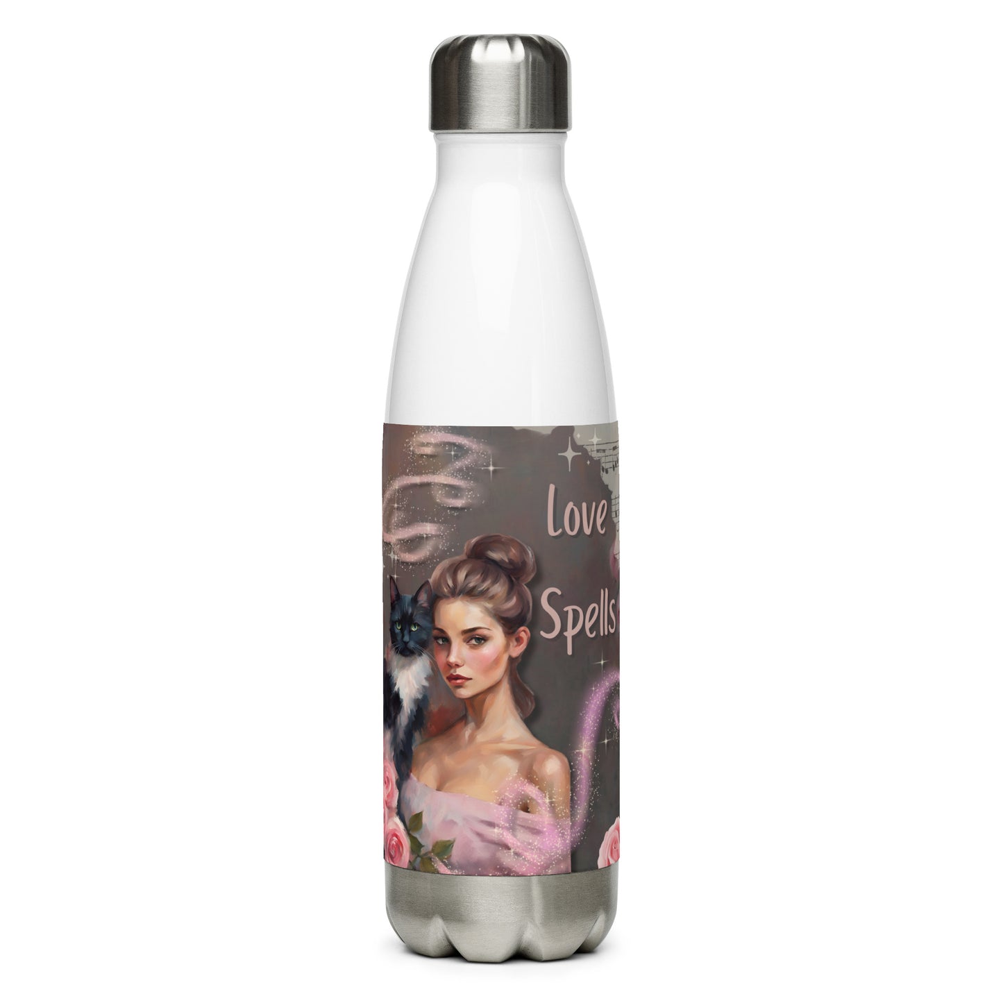 'Love Spells' stainless steel water bottle with impressionist oil style artwork