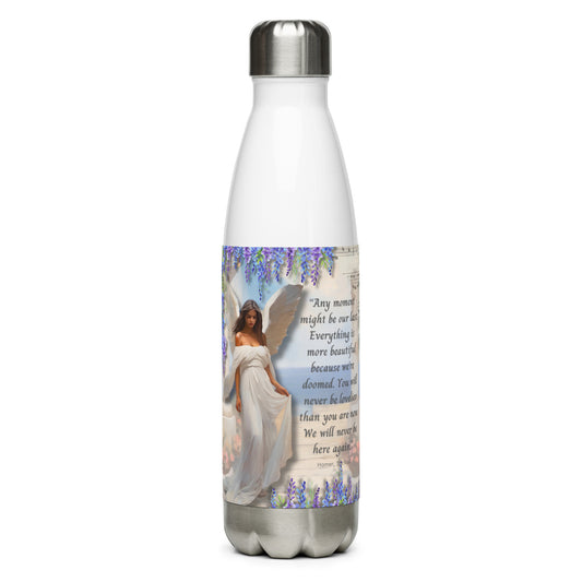 'Moments' stainless steel water bottle with impressionist oil style artwork and quote from Homer's The Iliad