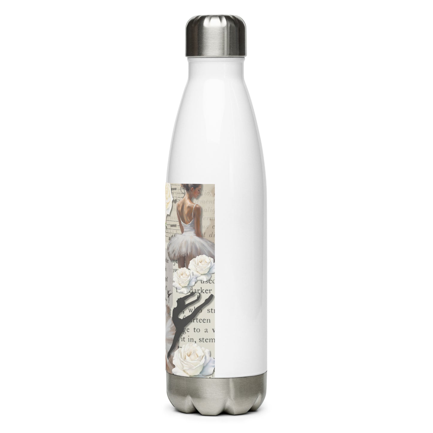 'Dance' stainless steel water bottle with impressionist oil style artwork and quote from dancer Martha Graham