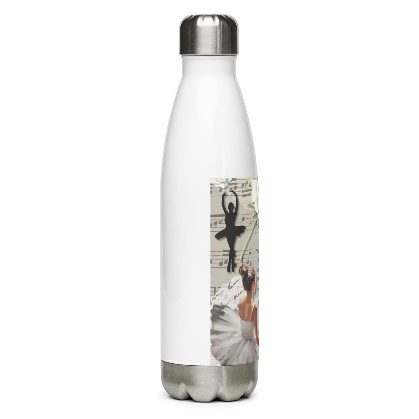 'Dance' stainless steel water bottle with impressionist oil style artwork and quote from dancer Martha Graham