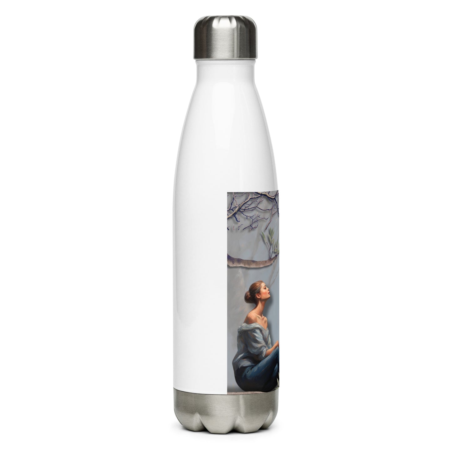'Sweet Song' stainless steel water bottle with impressionist oil style artwork and original poem by writer Sally Meeson
