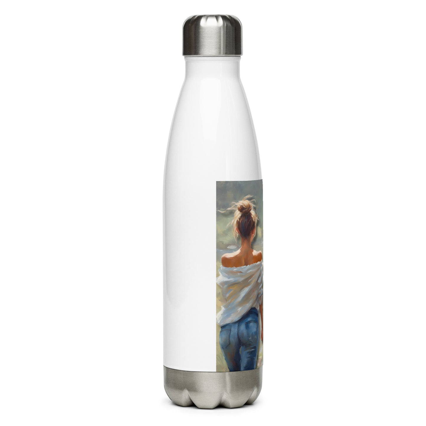 'Live' stainless steel water bottle with impressionist oil style artwork and original poem by writer Sally Meeson