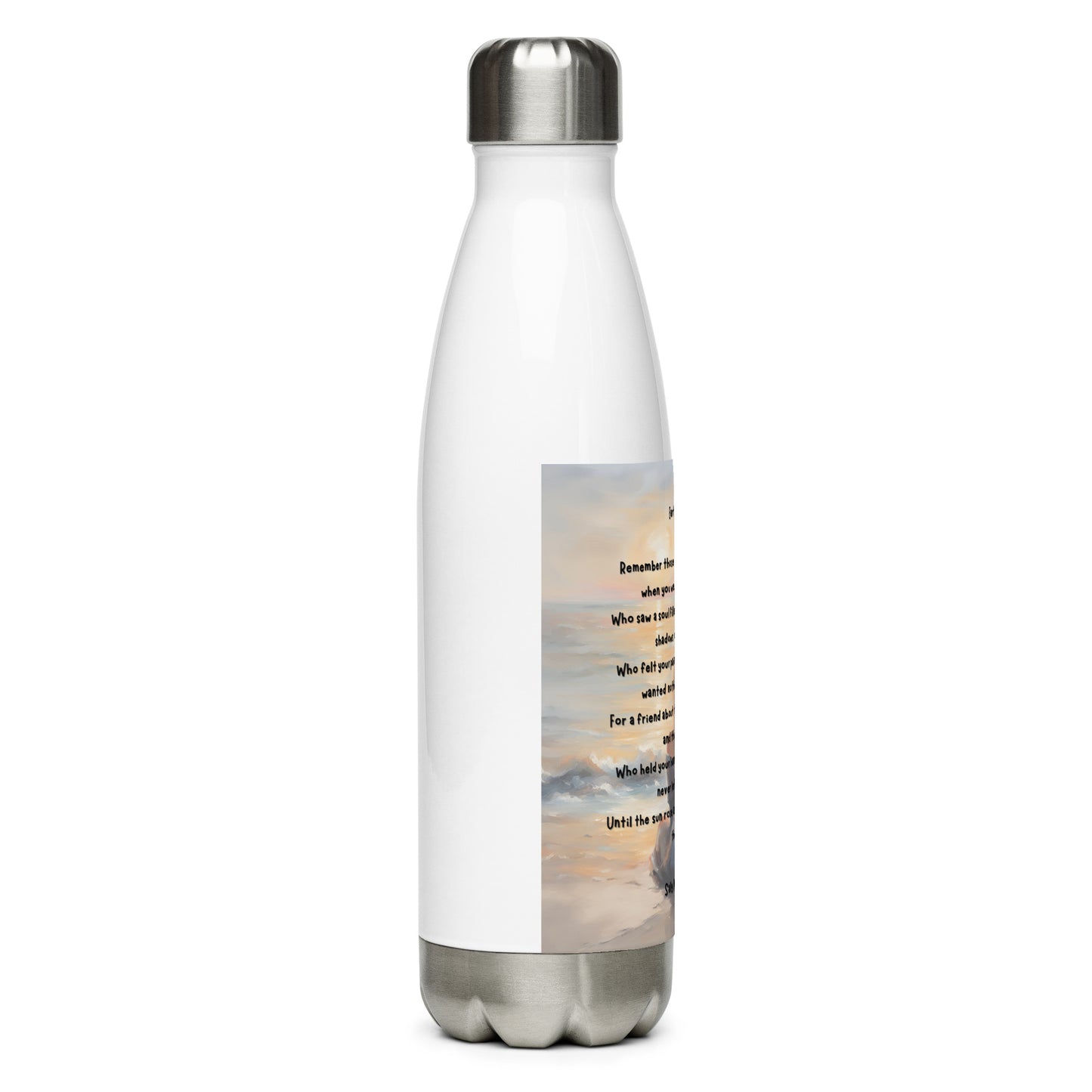 'Earth Angels' stainless steel water bottle with impressionist oil style artwork and original poem by writer Sally Meeson