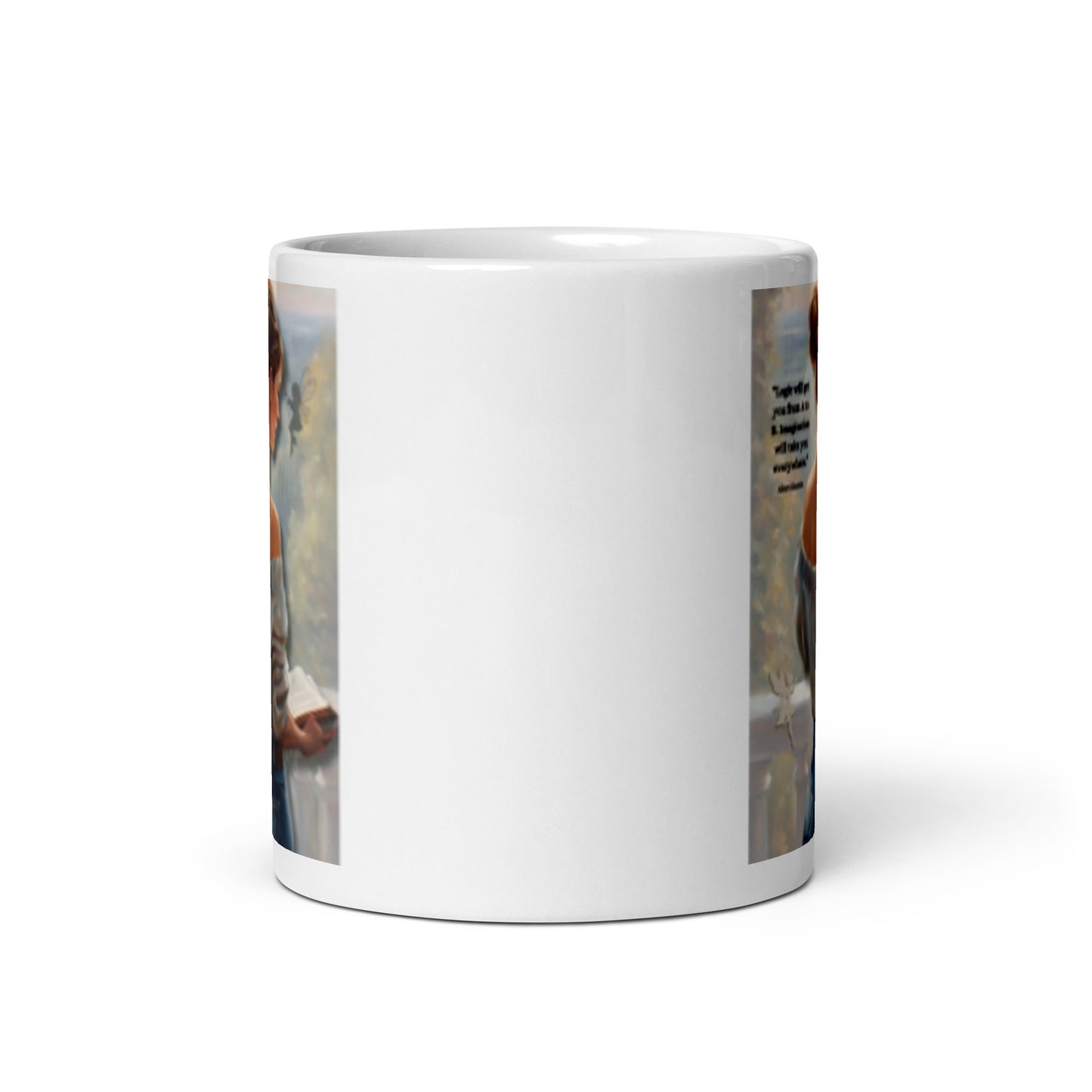 'Imagination' white glossy mug with impressionist oil style artwork and quote by Albert Einstein