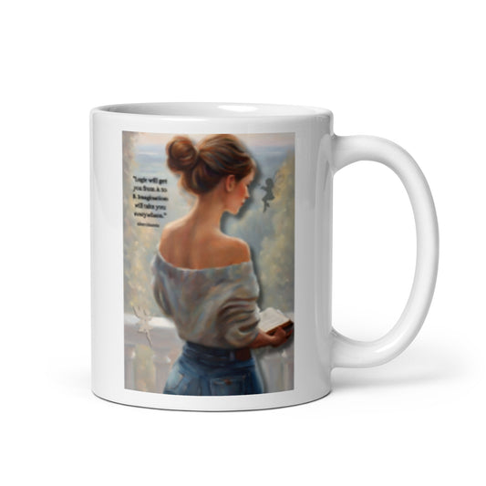 'Imagination' white glossy mug with impressionist oil style artwork and quote by Albert Einstein