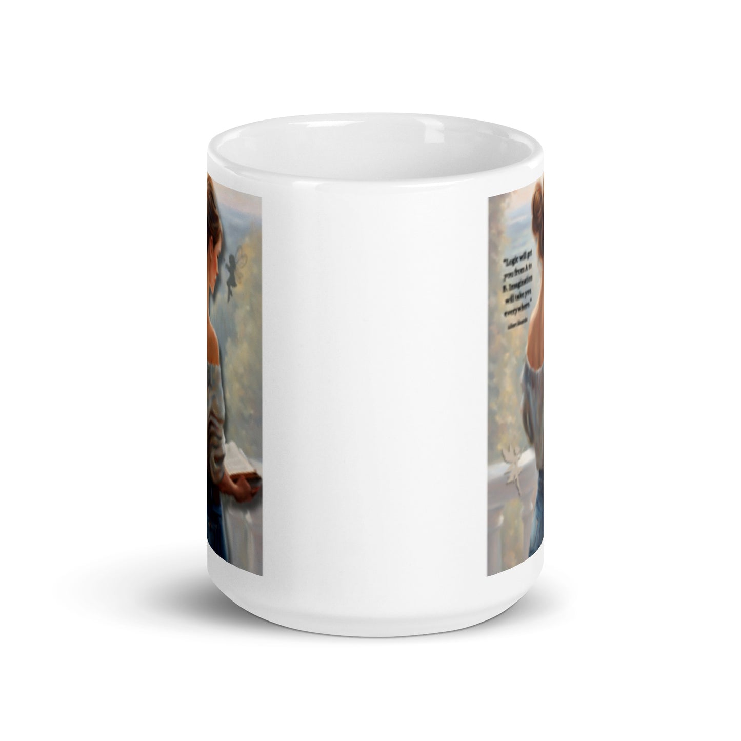 'Imagination' white glossy mug with impressionist oil style artwork and quote by Albert Einstein