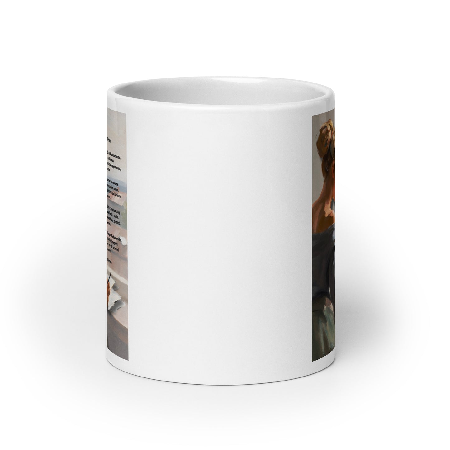 'So I Wrote' white glossy mug with impressionist style artwork and original poem by writer Sally Meeson
