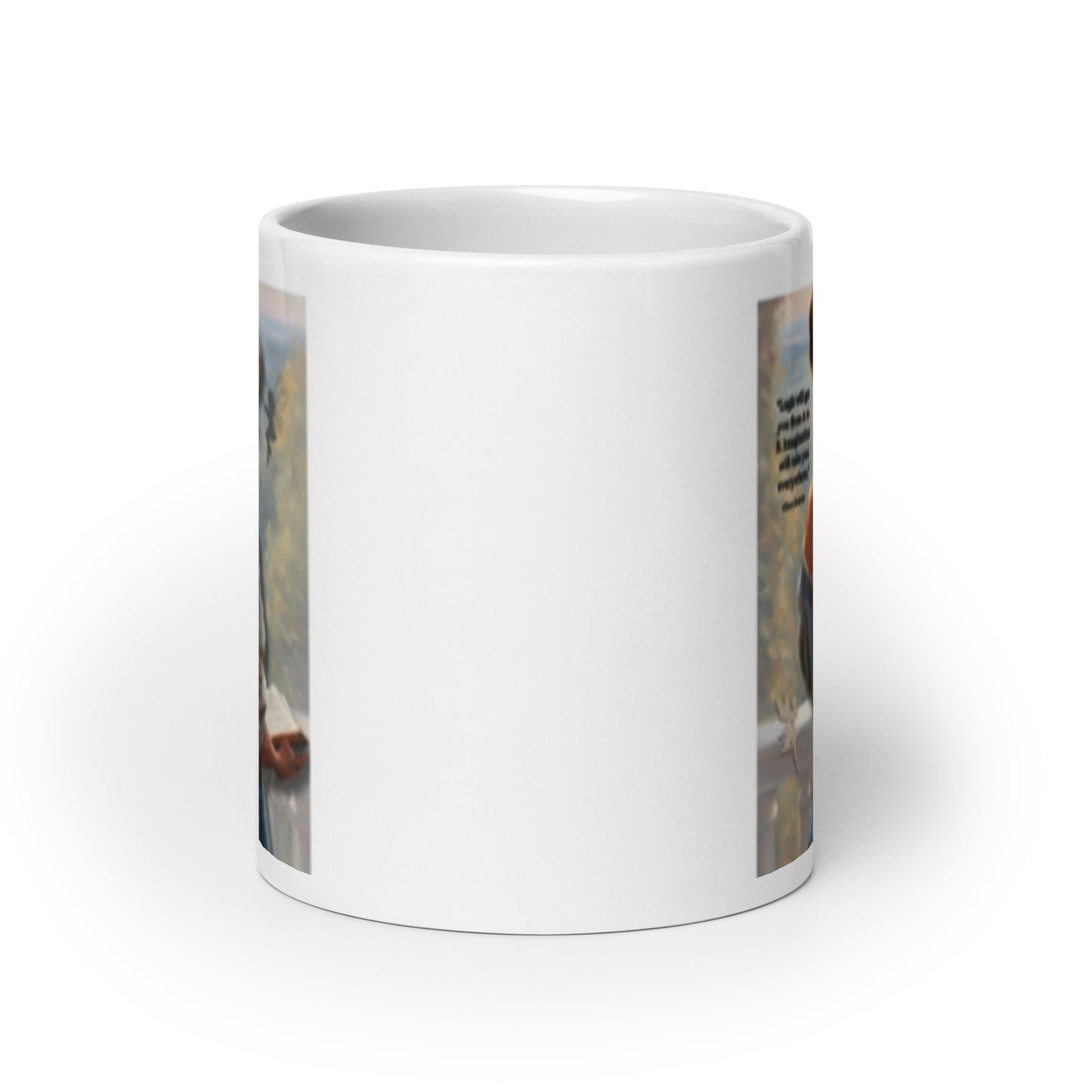 'Imagination' white glossy mug with impressionist oil style artwork and quote by Albert Einstein