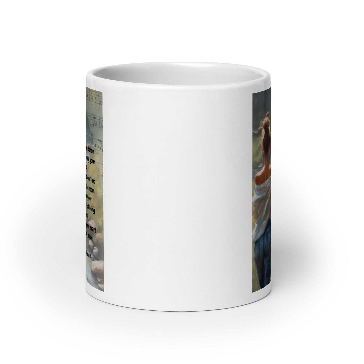 'Live' white glossy mug with impressionist oil style artwork and original poem by writer Sally Meeson