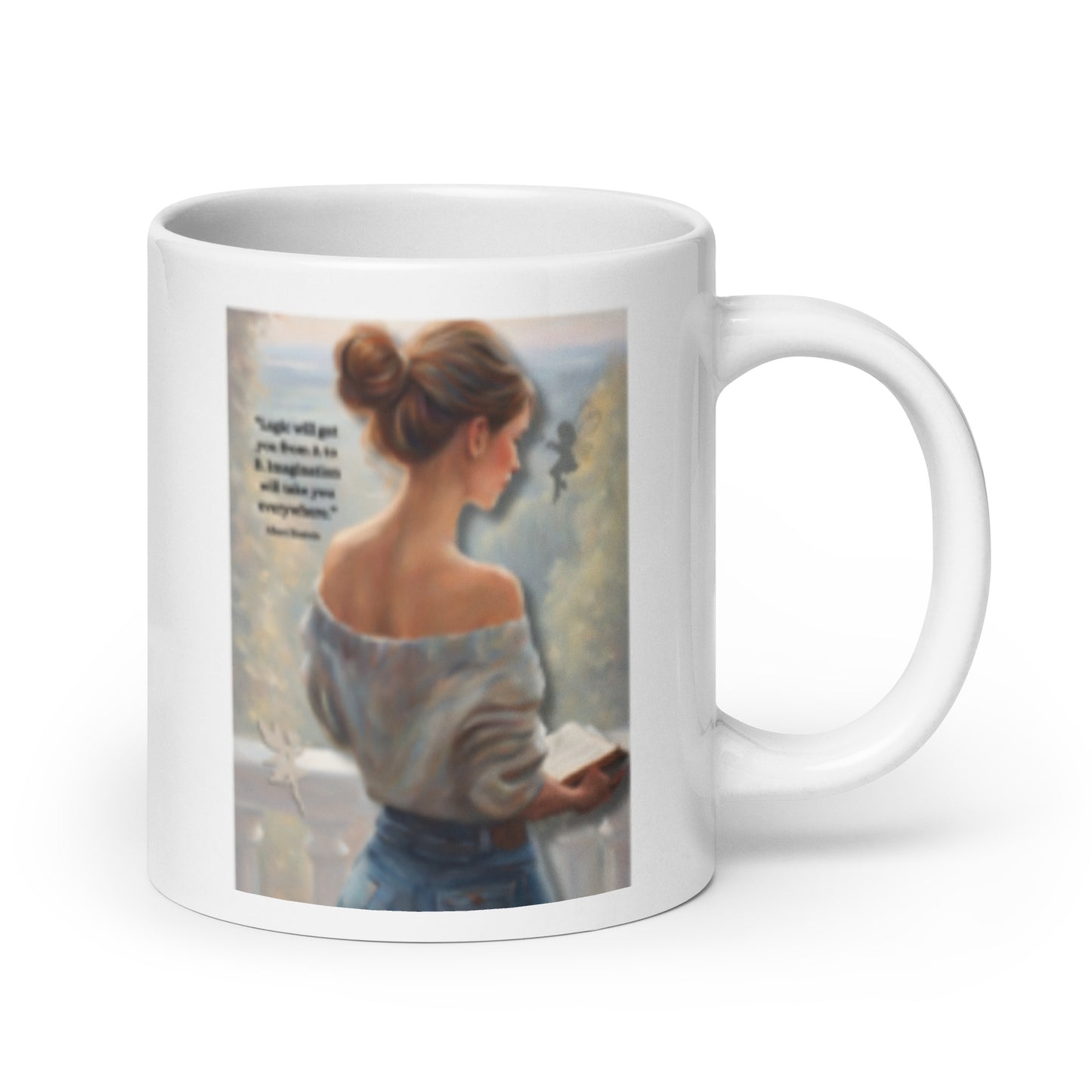 'Imagination' white glossy mug with impressionist oil style artwork and quote by Albert Einstein